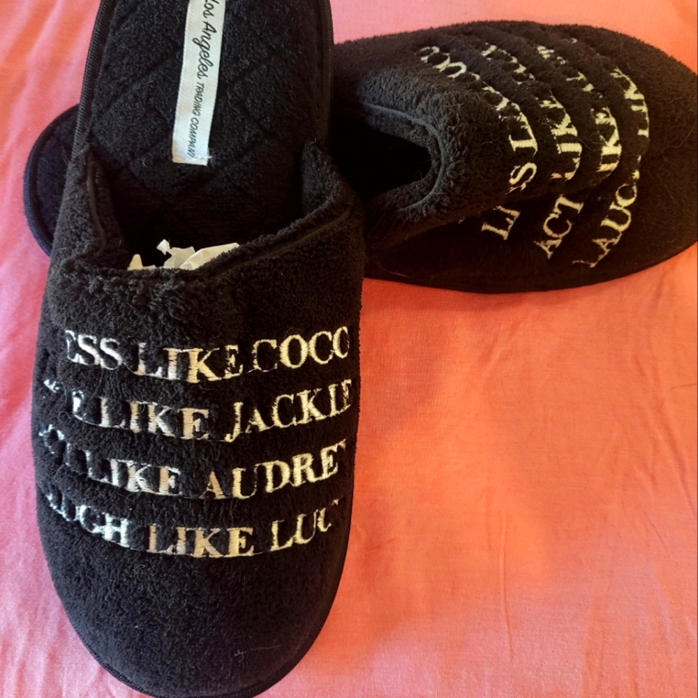 Woman's plush cozy slippers "DRESS LIKE COCO...LAUGH LIKE LUCY"